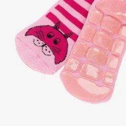 Country Kids Girls Pink Striped Cat Slipper Socks Outlet