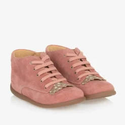 Pom dApi Girls Pink Suede Leather First Walker Boots New