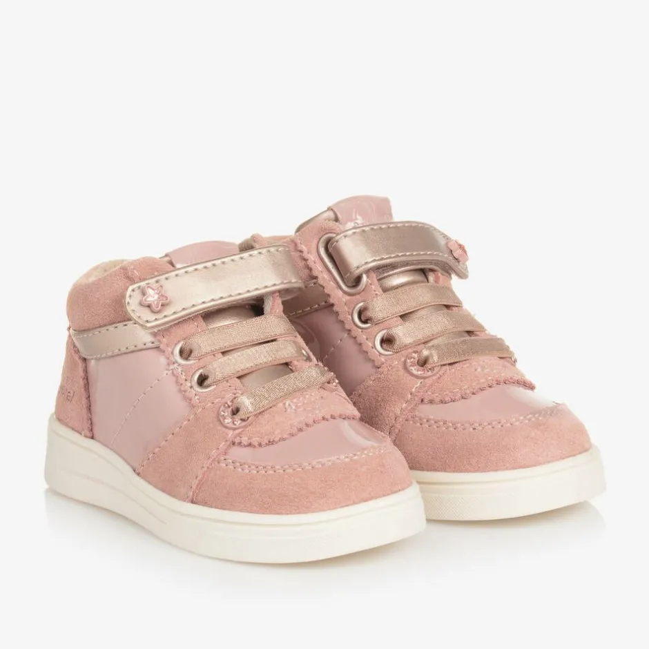 Mayoral Girls Pink Suede Leather High-Top Trainers Discount