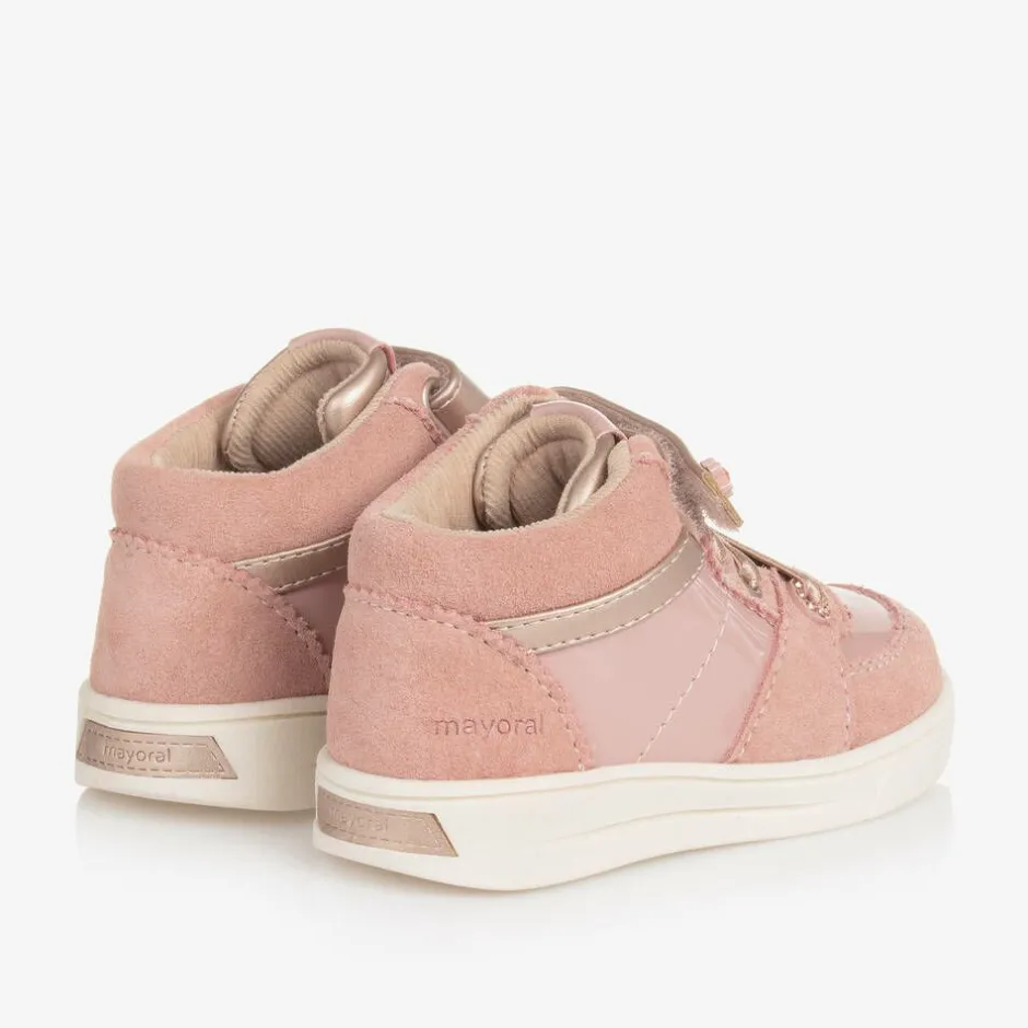 Mayoral Girls Pink Suede Leather High-Top Trainers Discount