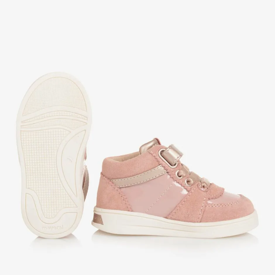 Mayoral Girls Pink Suede Leather High-Top Trainers Discount