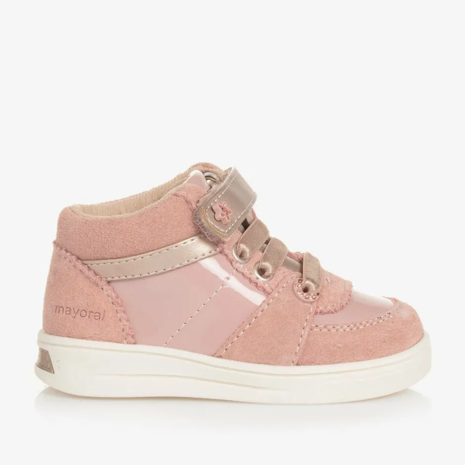 Mayoral Girls Pink Suede Leather High-Top Trainers Discount