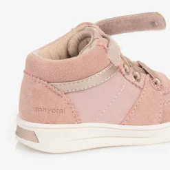 Mayoral Girls Pink Suede Leather High-Top Trainers Discount