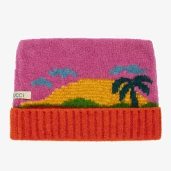 Gucci Girls Pink Sunset Chenille Knit Hat New