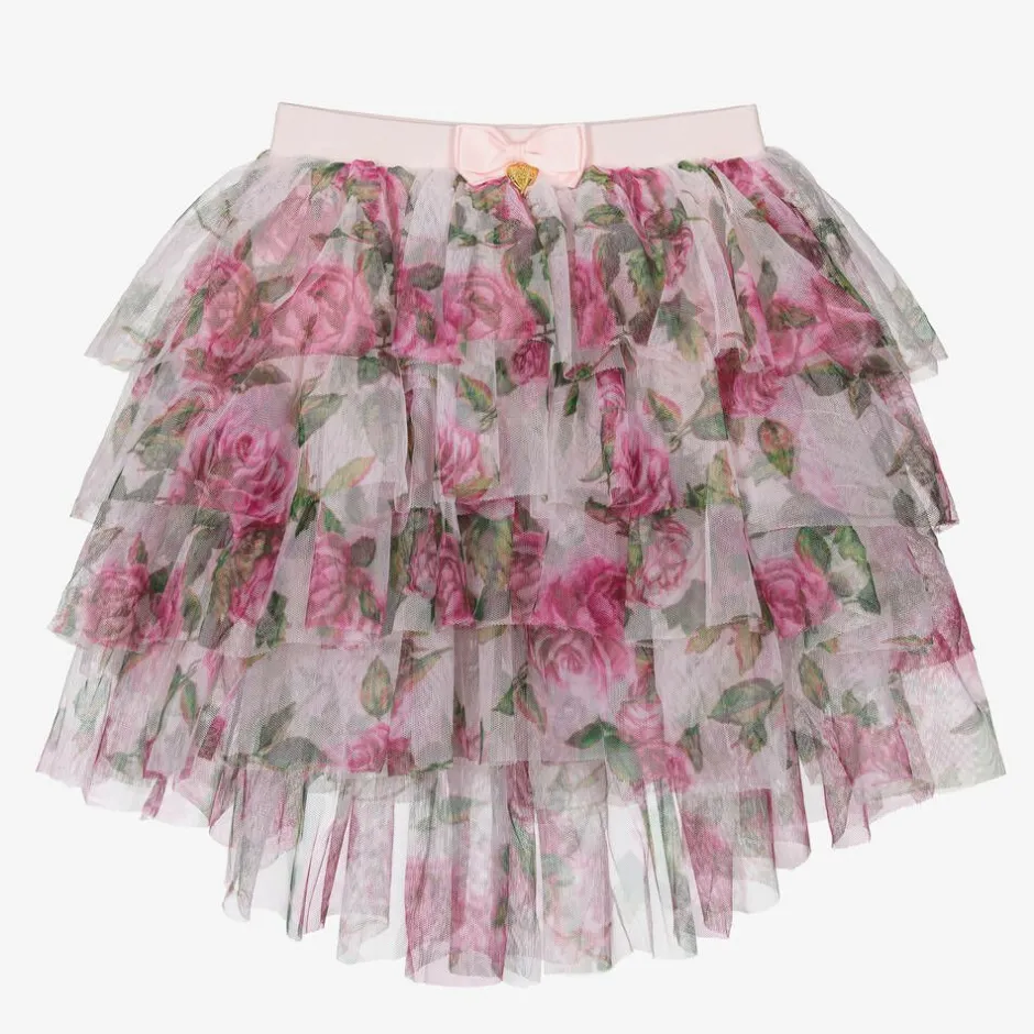 Angels Face Girls Pink Tulle Rose Print Skirt PinkRoses Online