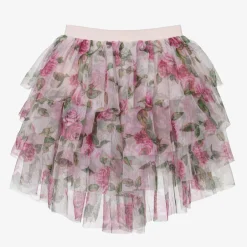 Angels Face Girls Pink Tulle Rose Print Skirt PinkRoses Online