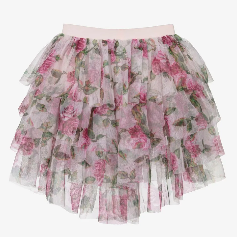 Angels Face Girls Pink Tulle Rose Print Skirt PinkRoses Online