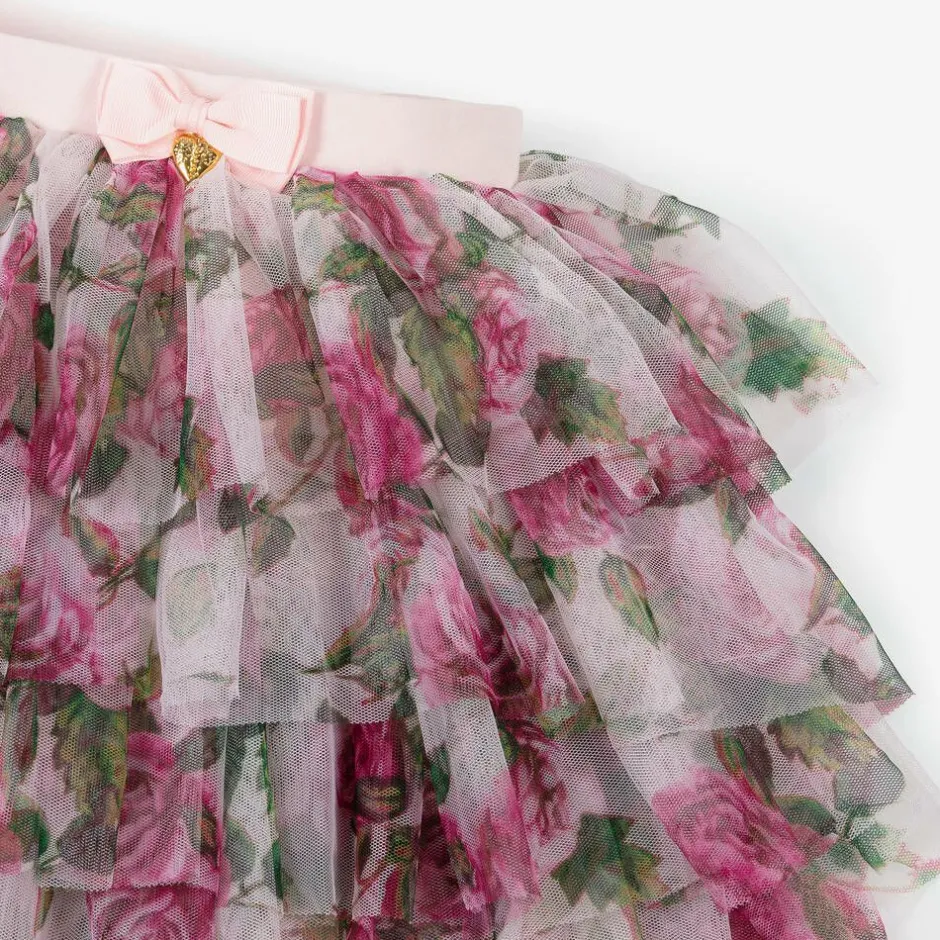 Angels Face Girls Pink Tulle Rose Print Skirt PinkRoses Online