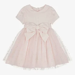 Lapin House Girls Pink Twill & Tulle Pearl Bead Dress Clearance