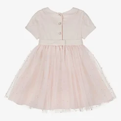 Lapin House Girls Pink Twill & Tulle Pearl Bead Dress Clearance