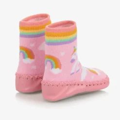 Powell Craft Girls Pink Unicorn Slipper Socks New