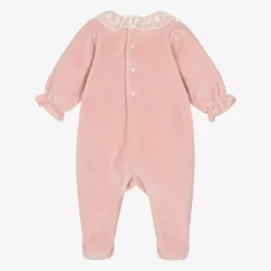Tartine et Chocolat Girls Pink Velour & Lace Babygrow Best