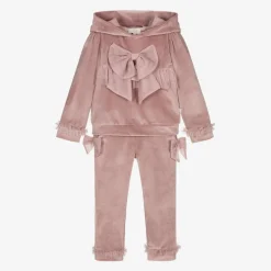 Caramelo Kids Girls Pink Velour & Tulle Bow Tracksuit Best