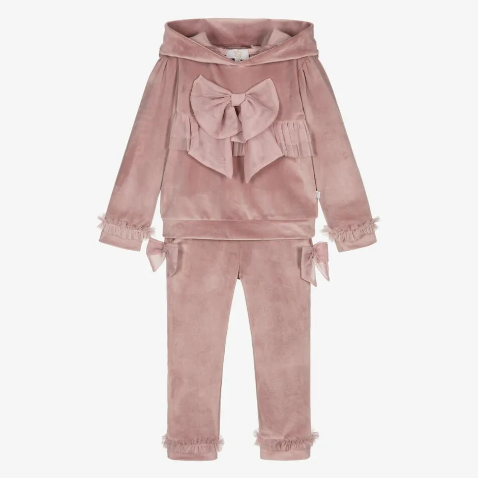 Caramelo Kids Girls Pink Velour & Tulle Bow Tracksuit Best