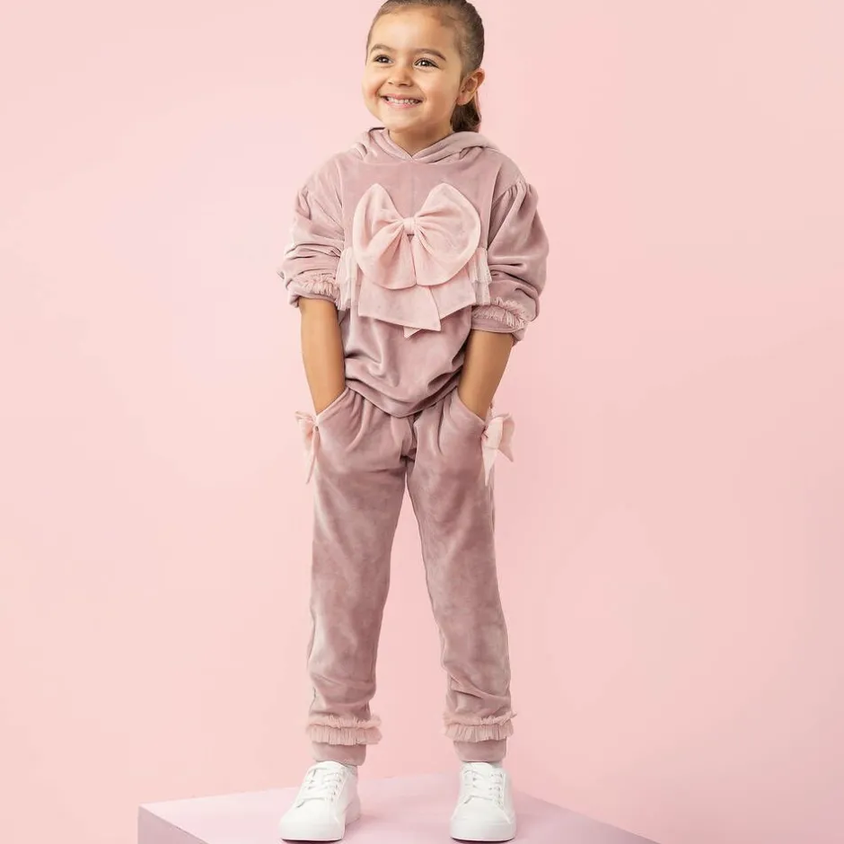 Caramelo Kids Girls Pink Velour & Tulle Bow Tracksuit Best
