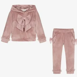 Caramelo Kids Girls Pink Velour & Tulle Bow Tracksuit Best