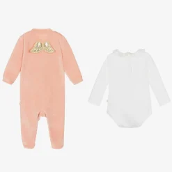 Marie-Chantal Girls Pink Velour Angel Wings Babygrow Set Online
