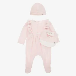 Paz Rodríguez Girls Pink Velour Babysuit Set Outlet