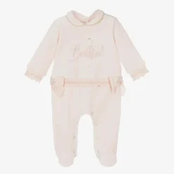 Lapin House Girls Pink Velour Ballerina Babygrow New