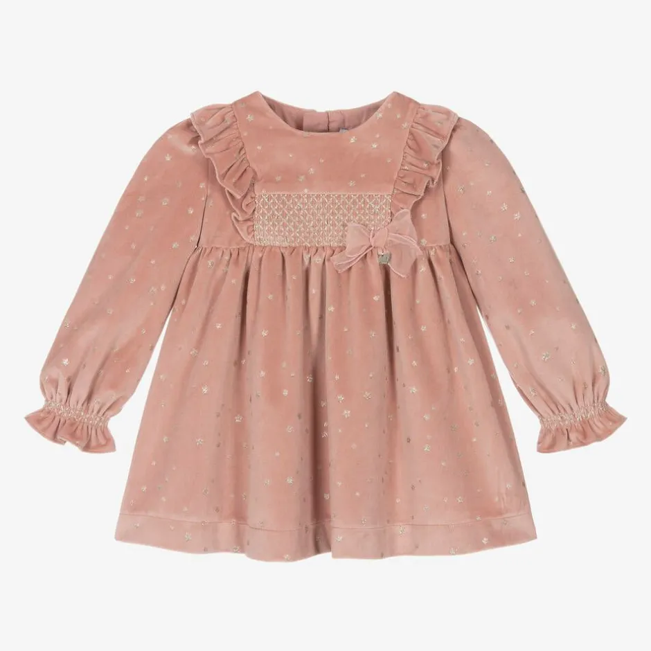 Mayoral Girls Pink Velour Star Dress Hot