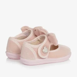 Monnalisa Girls Pink Velvet Bow Shoes Clearance