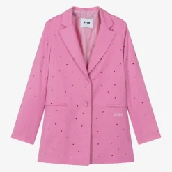 MSGM Girls Pink Viscose Rhinestone Blazer