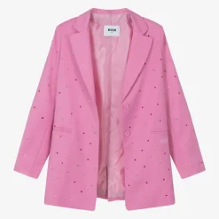 MSGM Girls Pink Viscose Rhinestone Blazer