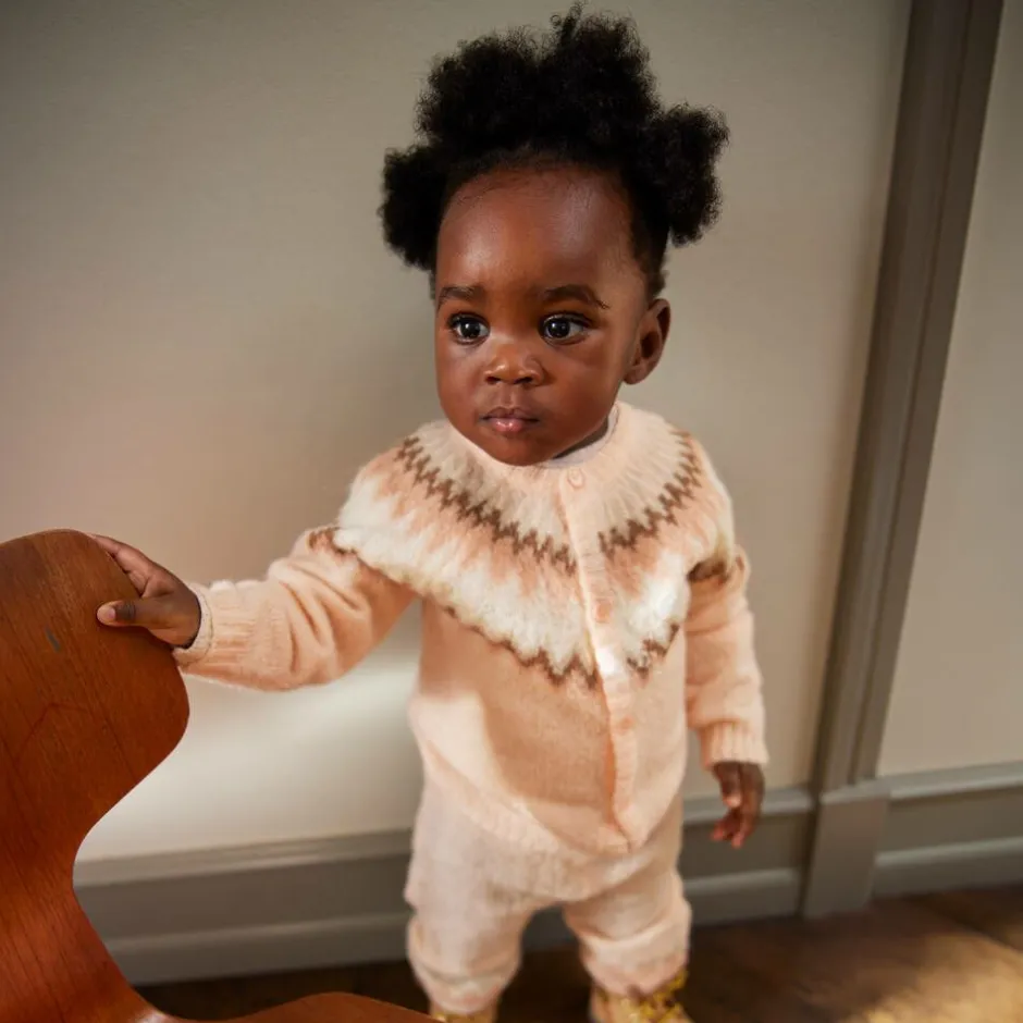 Molo Girls Pink Wool Fair Isle Cardigan PetalBlush