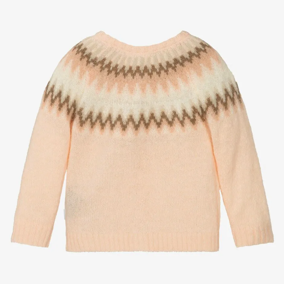 Molo Girls Pink Wool Fair Isle Cardigan PetalBlush