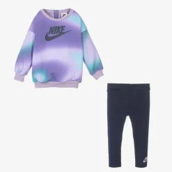 Nike Girls Purple & Blue Cotton Leggings Set Clearance