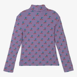 Bobo Choses Girls Purple Cotton Cherry Print Roll Neck Discount