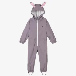 Roarsome Girls Purple Hop The Bunny Rainsuit Grey