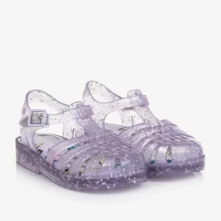 Mini Melissa Girls Purple Star Glitter Jelly Sandals