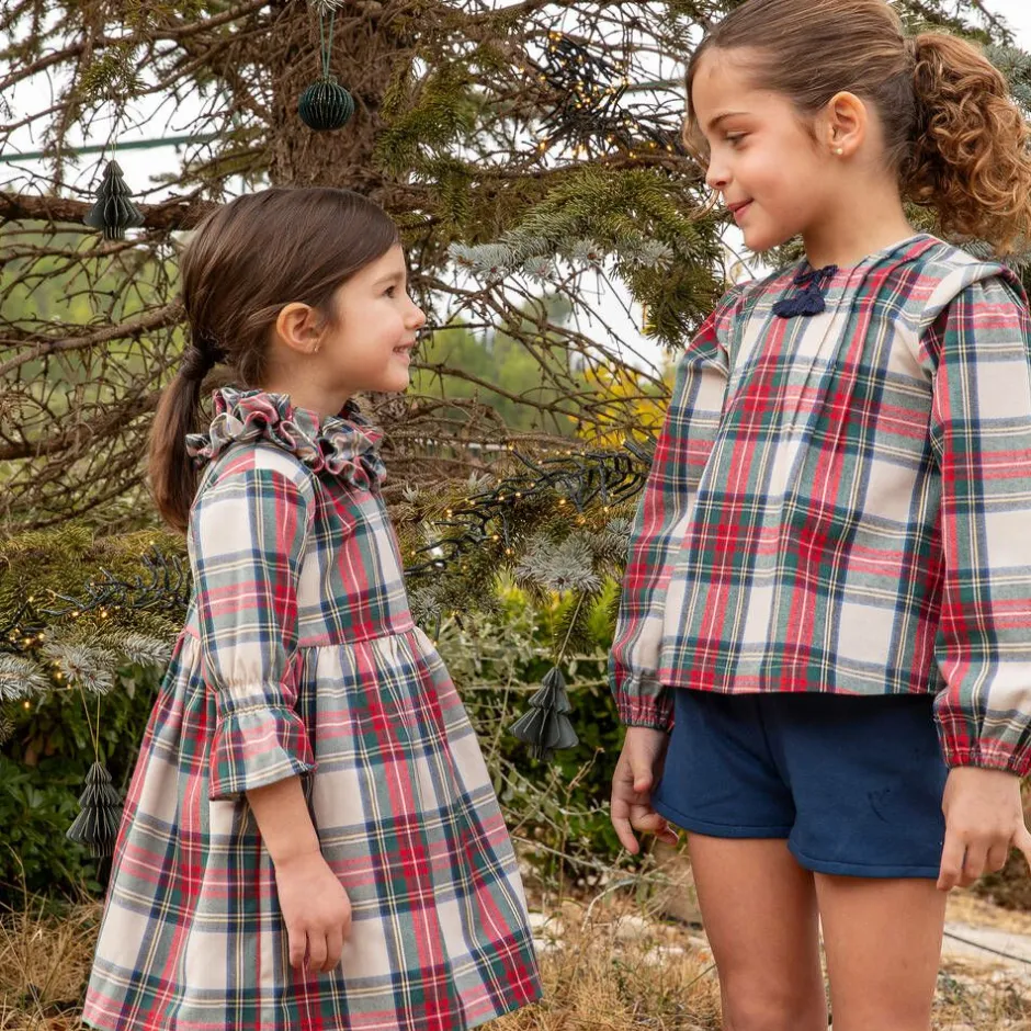 Tutto Piccolo Girls Red & GreenTartan Cotton Dress Set Outlet