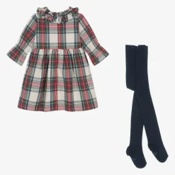 Tutto Piccolo Girls Red & GreenTartan Cotton Dress Set Outlet
