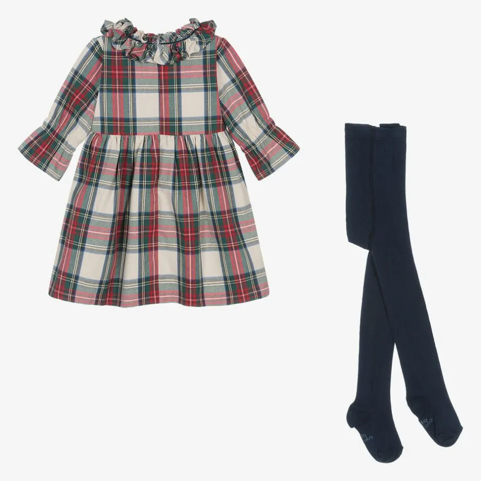 Tutto Piccolo Girls Red & GreenTartan Cotton Dress Set Outlet