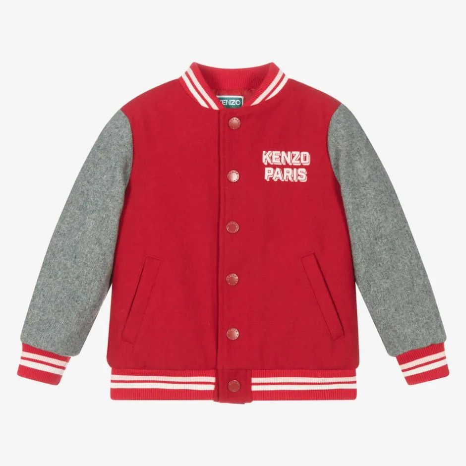 KENZO KIDS Girls Red & Grey K Flower Varsity Jacket Sale