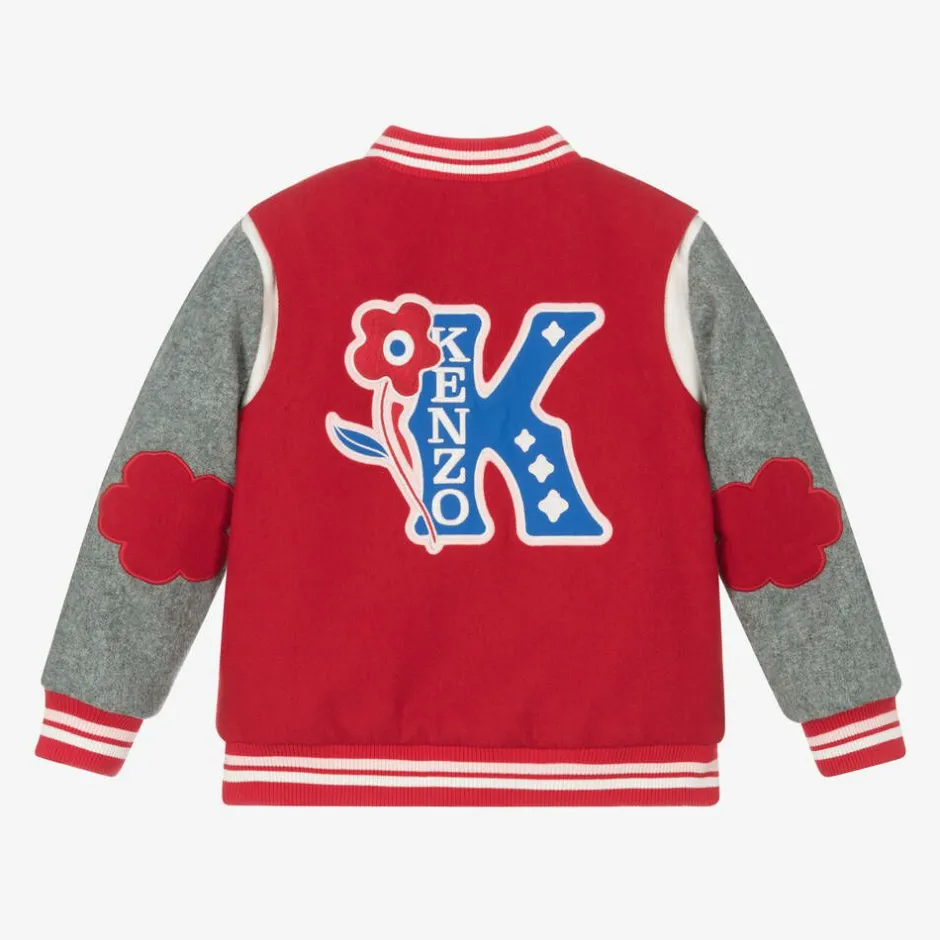 KENZO KIDS Girls Red & Grey K Flower Varsity Jacket Sale