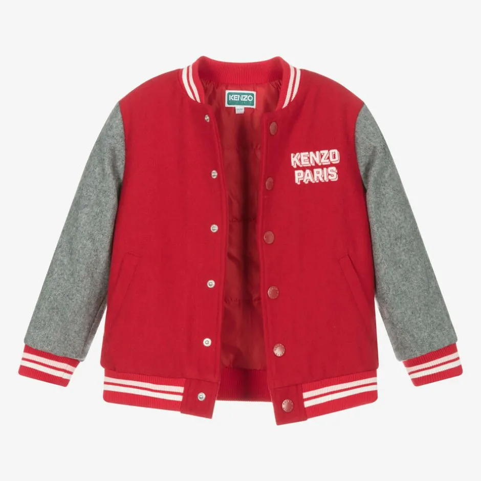 KENZO KIDS Girls Red & Grey K Flower Varsity Jacket Sale