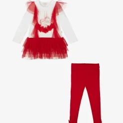 Caramelo Kids Girls Red & White Cotton Leggings Set Discount