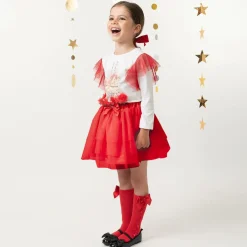 Caramelo Kids Girls Red & White Cotton Skirt Set Best