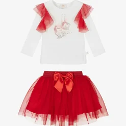 Caramelo Kids Girls Red & White Cotton Skirt Set Best