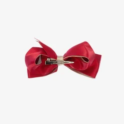 Bowtique London Girls Red & Gold Satin Bow Hair Clip (11cm) Online