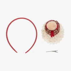 Miranda Girls Red & Ivory Lace Rosette Hairband Clearance
