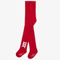 Pretty Originals Girls Red Cotton Bow Tights Clearance