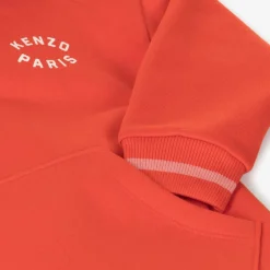 KENZO KIDS Girls Red Cotton Hooded Sweatshirt Dress New