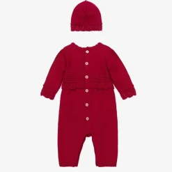 Emile et Rose Girls Red Cotton Knit Babysuit Set Outlet