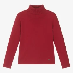 Mayoral Girls Red Cotton Knit Roll Neck Sweater Outlet
