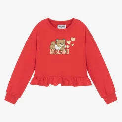Moschino Kid-Teen Girls Red Cotton Teddy Bear Sweatshirt