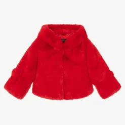 Bowtique London Girls Red Faux Fur Hooded Jacket Discount